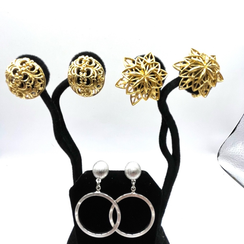 Monet Gold and Silver Earring Trio Clip on Earrings Vintage